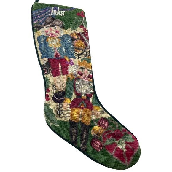 Christmas Stocking Cross Stitch Wool  Cowboy Nutcracker 22" Embroidered John - Picture 1 of 7